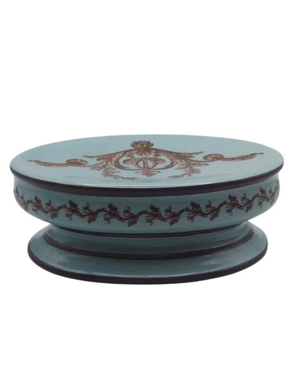 India Ink Bordeaux Hand Painted Ceramic Soap Dish Blue Mist & Chocolate Brown